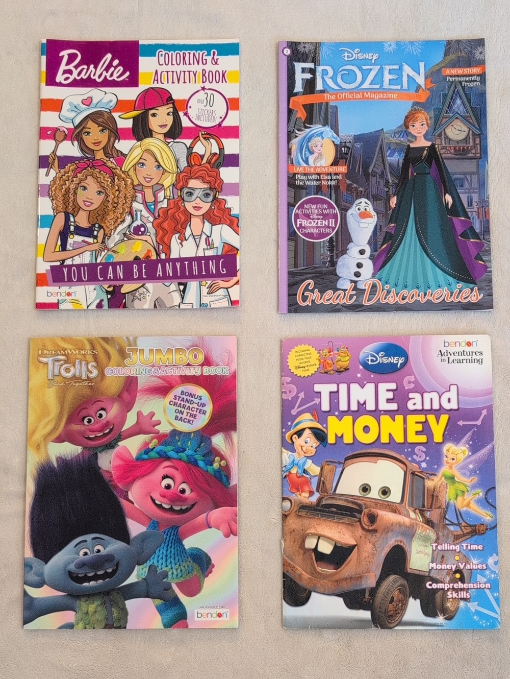 NEW Barbie Trolls Cars Frozen Coloring Activity Book Bundle 4 Pack